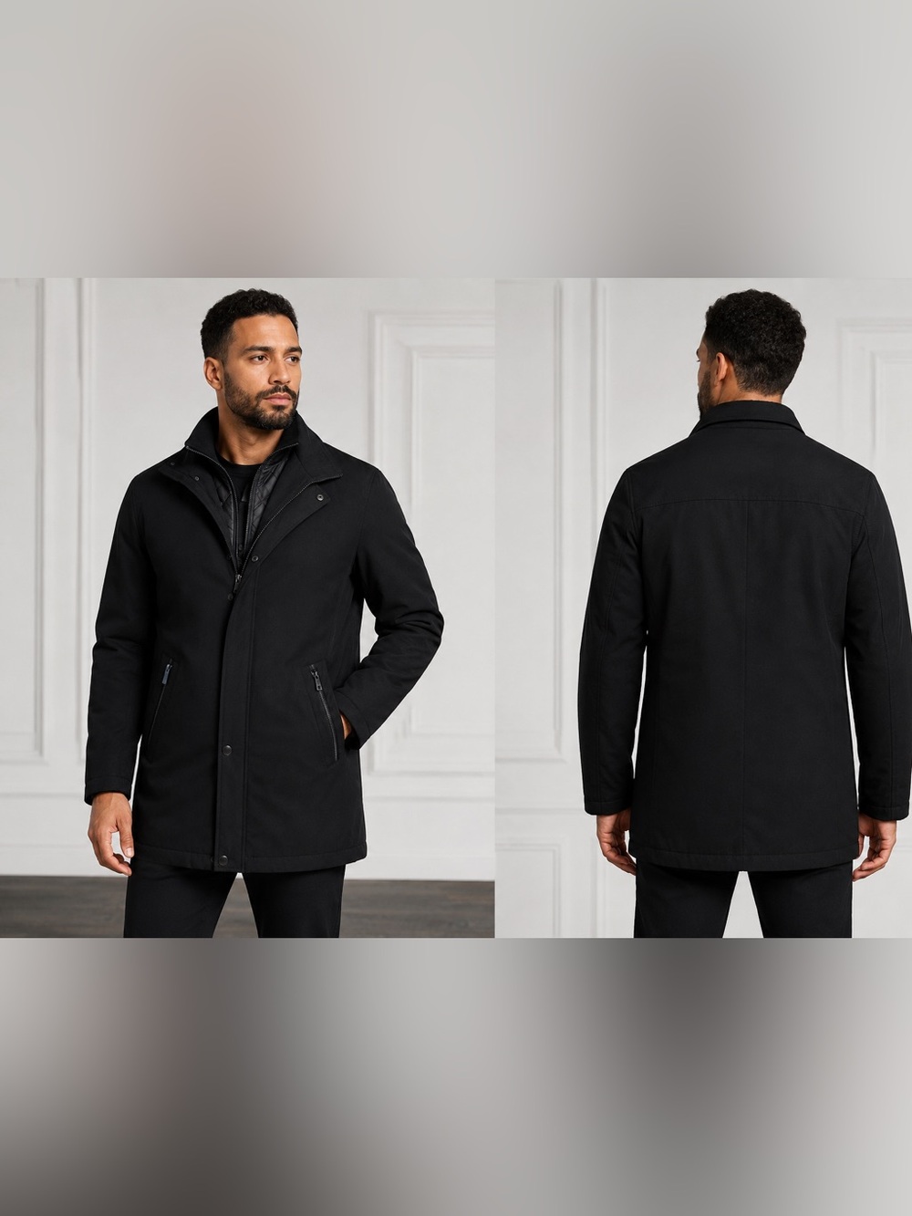 Report Collection Men’s Black Quilted Lined Jacket Coat SizeS Zip Snap Front Li